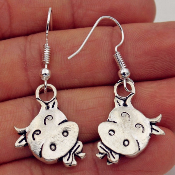 Jewelry - 925 Silver Plated Vintage Boho Cow Head Earrings